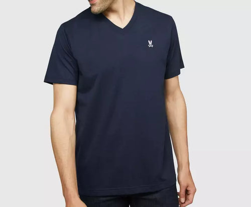 Psycho Bunny Mens Classic V Neck Tee Navy B6U100ARPC-410